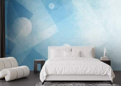 White and blue abstract background, geometric design of circle and square shapes layered in random pattern with texture  Wall mural