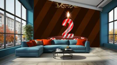 2 year Happy Birthday Card with cake and candles Wall mural