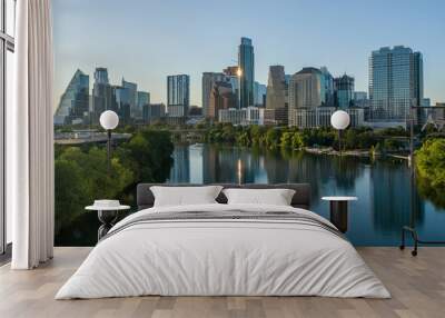 Austin Texas Skyline 2022 Dusk with Colorado River Lady Bird Lake Wall mural