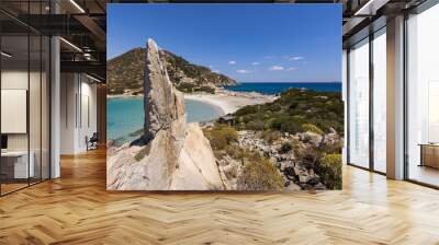 A view of beautiful beach at Punta Molentis, Villasimius, Sardinia, Italy Wall mural