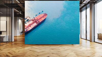 Aerial view of modern sea harbor with transshipment equipment for oil tanker ship, gas offshore platforms, Business transportation import export oil at gas petrochemical industrial factory Wall mural