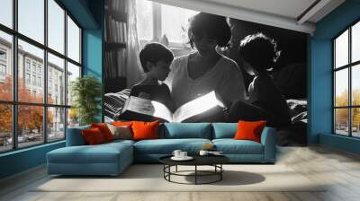 Mother reading bedtime story Wall mural