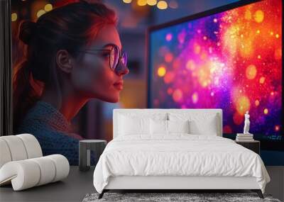 Woman Looking at Screen. Wall mural