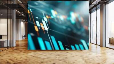 abstract blue and white stock market data, financial analytics and cryptocurrency trading concept with bokeh background - modern technology and business success illustration. Wall mural