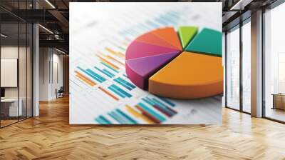 Colorful pie chart on a financial report with data visuals. Wall mural