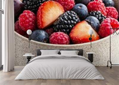 fresh mixed berries in bowl healthy brain food, natural antioxidant, delicious snack for memory and concentration, vibrant colors, dietary fiber Wall mural