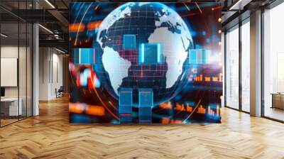 Global Network With Data And Charts Abstract Background. Wall mural