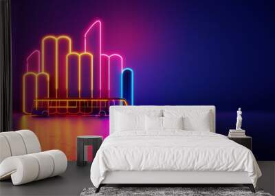 neon cityscape with bus silhouette - futuristic urban transport design concept Wall mural