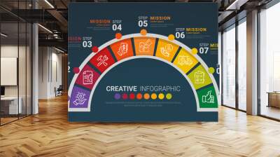 Half circle Infographic elements design with 9 options or steps. Infographics for business concept. Can be used for presentations banner, workflow layout, process diagram, flow chart, info graph Wall mural