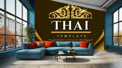 Yellow curtains With Thai traditional and Thai logo on the background, Thai traditional concept The Arts of Thailan, Vector illustration. Wall mural