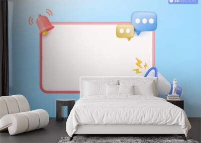 3d megaphone speaker icon symbol. Notification bell, speech bubble, loudspeaker announce discount promotion, Sell reduced prices concept. 3D vector isolated illustration, Cartoon pastel Minimal style. Wall mural