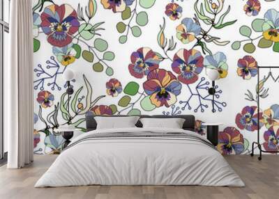 Seamless pattern with color violas. Endless texture for floral design. For textile, wallpaper, covers, surface. Wall mural