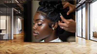 a black woman getting her hair done at a salon Wall mural