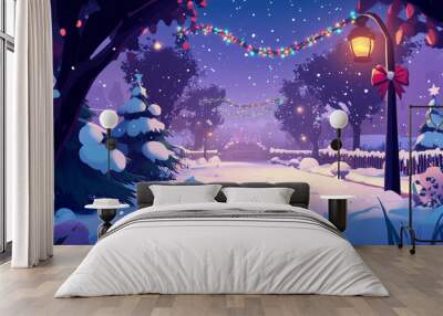 christmas landscape with trees Wall mural