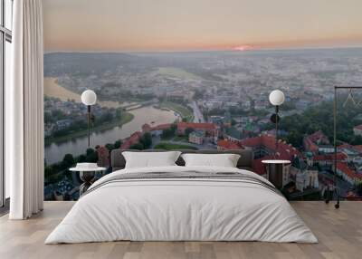 Aerial view of Wawel castle in Krakow, Poland during a foggy day Wall mural