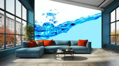 Close up wave blue Water splash with air bubbles on white background for effect and wallpaper. Wall mural