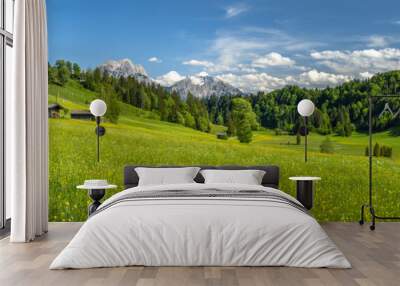 Panorama view of an idyllic alpine landscape in Austria, Heutal, Unken, Pinzgau, Salzburger Land, Austria, Europe Wall mural