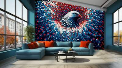 Bald eagle with red, white, and blue stars. America. Patriotism. Fourth of July. Independence Day. Memorial Day. Generative AI Wall mural