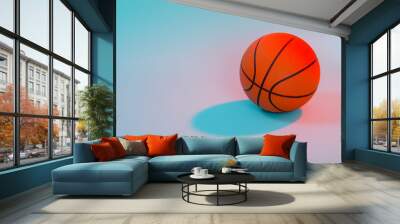 Basketball ball isolated on blue background. Blue neon Banner Art concept Wall mural