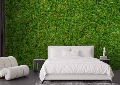 Green wall and green background of artificial grass designed for outdoor sports. Wall mural