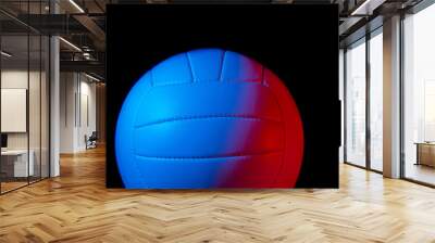 Volleyball ball isolated on black background. Blue neon Banner Art concept Wall mural