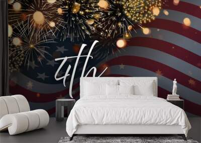 4th of July fireworks and flag. USA Independence Day Wall mural