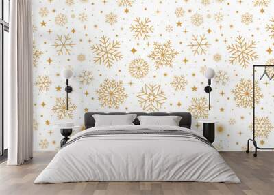 Christmas background with gold snowflakes and stars pattern Wall mural