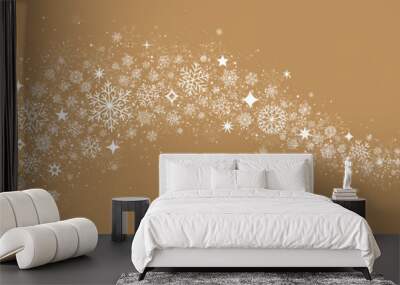 Christmas border. Snowflakes border with stars. Gold banner Wall mural