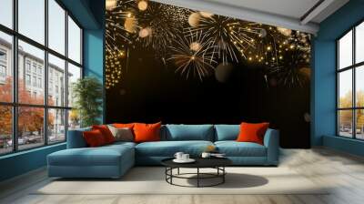 Fireworks background. New Year background with gold fireworks Wall mural