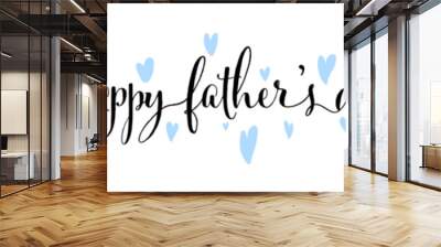 Happy Fathers Day banner with line art text and hearts Wall mural