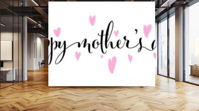 Happy Mothers Day text with hearts. Mother's Day line art banner Wall mural