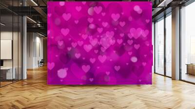 Heart background. Pink hearts on purple background Wall mural