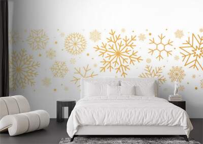 Snowflake border. Gold Christmas banner, divider Wall mural