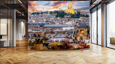 View of the Sacre Coeur Cathedral in Paris, France. Photo at sunset. Wall mural