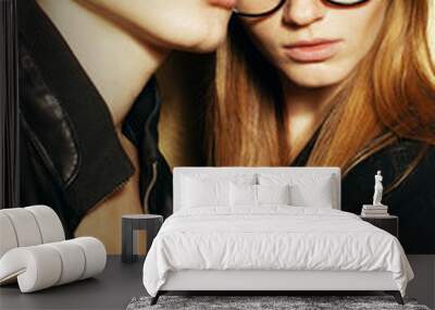 Eyewear concept. Gorgeous red-haired twins in black Wall mural