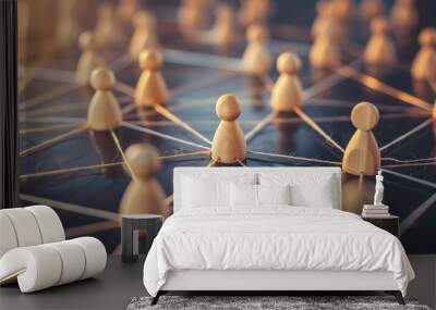 Chess pawns interconnected in a network, network concept in human resources management strategy Wall mural