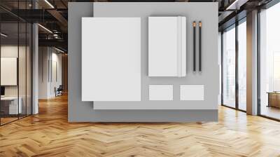 Base stationery mockup template for branding identity on gray background for graphic designers presentations and portfolios. 3D rendering. Wall mural