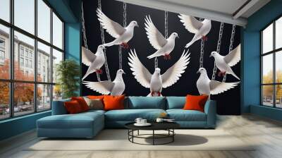 White doves in chains, for freedom day, peace day or juneteenth Wall mural