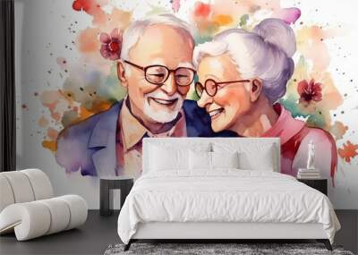 Grandparents day, watercolor, background surrounded by white July 23 Generative AI Wall mural