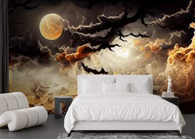 Halloween day eyes of Jack O' Lanterns trick or treating Samhain All Hallows' Eve All Saints' Eve All hallowe'en spooky Horror Ghost Demon background October 31 Wall mural