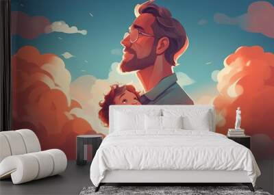 Honoring dads on Father's Day vector illustration June 18th Generative AI Wall mural