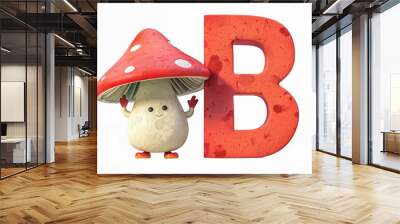 Alphabet letter B with cute fly agaric character isolated on white background, creative kids font for school, preschool or kindergarten
 Wall mural