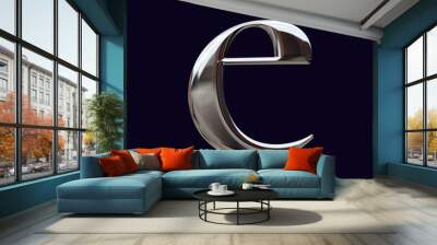 Alphabet letter e with glossy metal texture (chrome, steel, silver), 3D rendering,  metallic font, premium lowercase typography for poster, banner, cover	 Wall mural