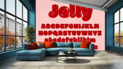 Red jelly alphabet letter set with glossy surface, textured 3D display font, bold typeface, tasty candy fruit gum abc, creative uppercase and lowercase typography for poster, banner, promotion  Wall mural