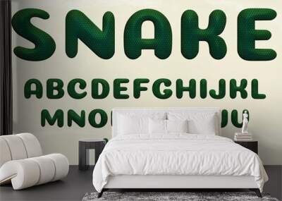 Snake alphabet letter set in style of green mamba, bold typeface, 3D rendering, creative uppercase font design for poster, banner, greeting card Wall mural