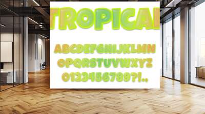 Tropical alphabet with capital letters and numbers on transparent png background, multicolored 3D fruit font, creative uppercase typography for food and freshness concepts Wall mural