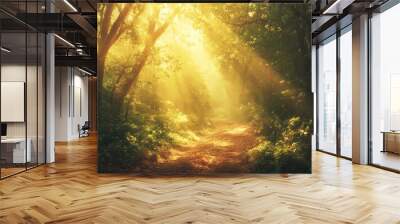 Golden Rays in the Forest Wall mural