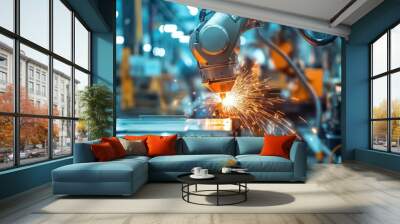 Industrial Robot Welding Metal with Sparks Wall mural