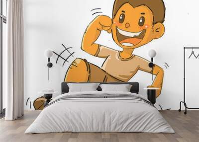 cartoon child character smile and running Wall mural