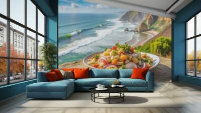 Peruvian ceviche on a coastal cliff overlooking the ocean AI-Created Content Wall mural